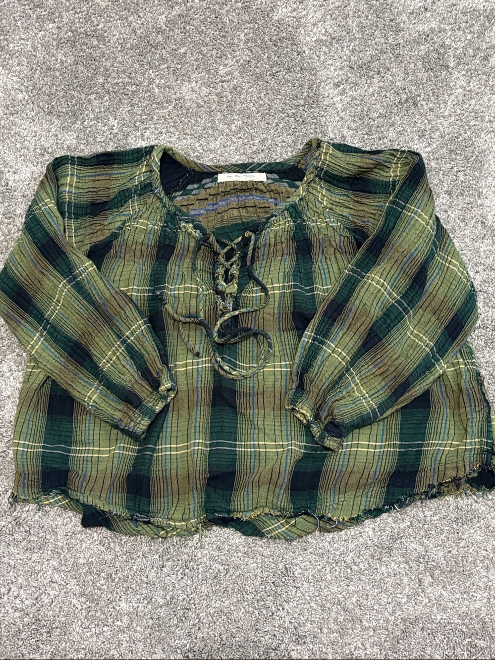 We The Free Flannel Top Size Small Green Plaid - Picture 3 of 10